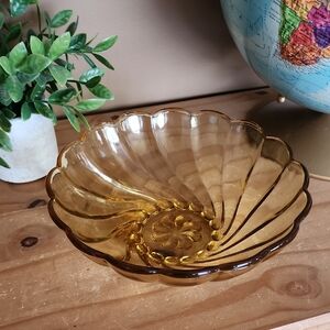 Vintage Hazel Atlas Amber Glass Scalloped Bowl